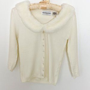 Bloomingdale's Cream Sweater with Fur Collar
